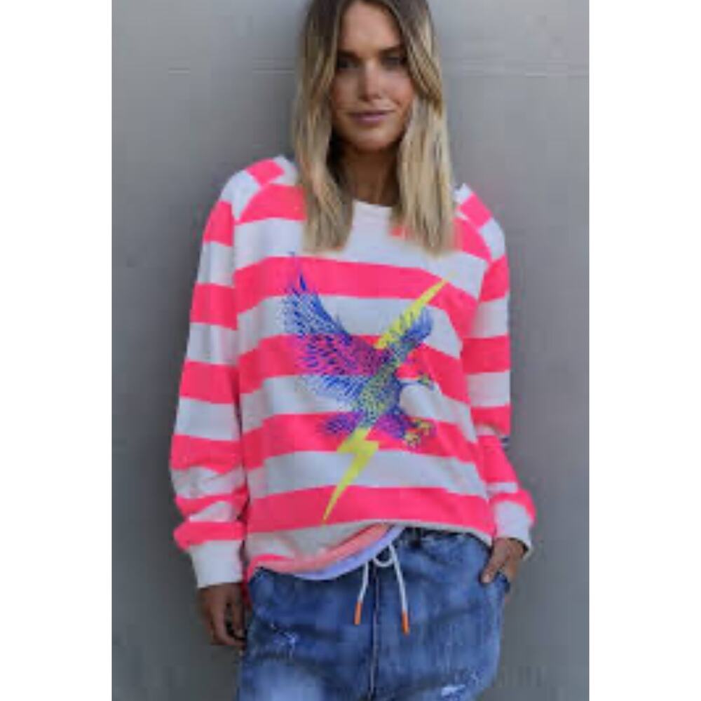Hammill & Co Raw Hem Pink Stripe Sweatshirt Large Slouchy Oversized School girl